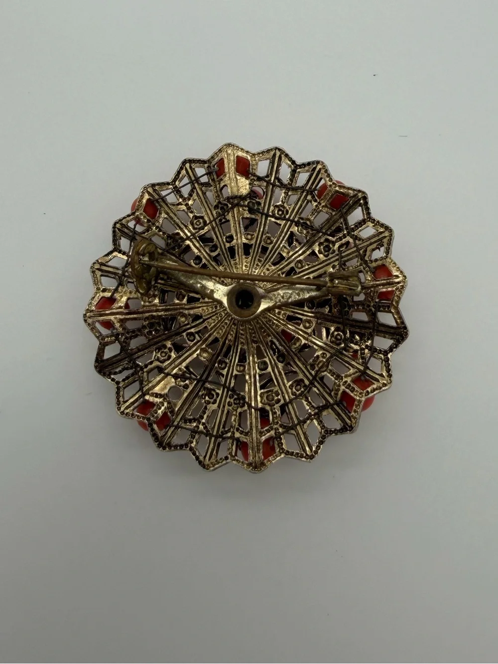 Vintage Japan Brass and Beaded Brooch